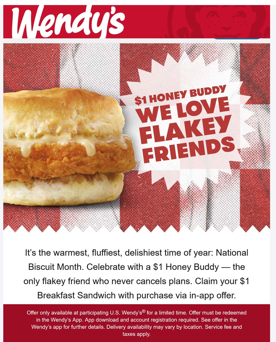 Wendys restaurants Coupon  $1 breakfast sandwich via mobile at Wendys #wendys 