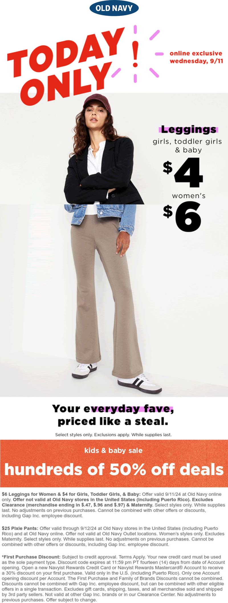 Old Navy stores Coupon  $6 leggings today at Old Navy #oldnavy 