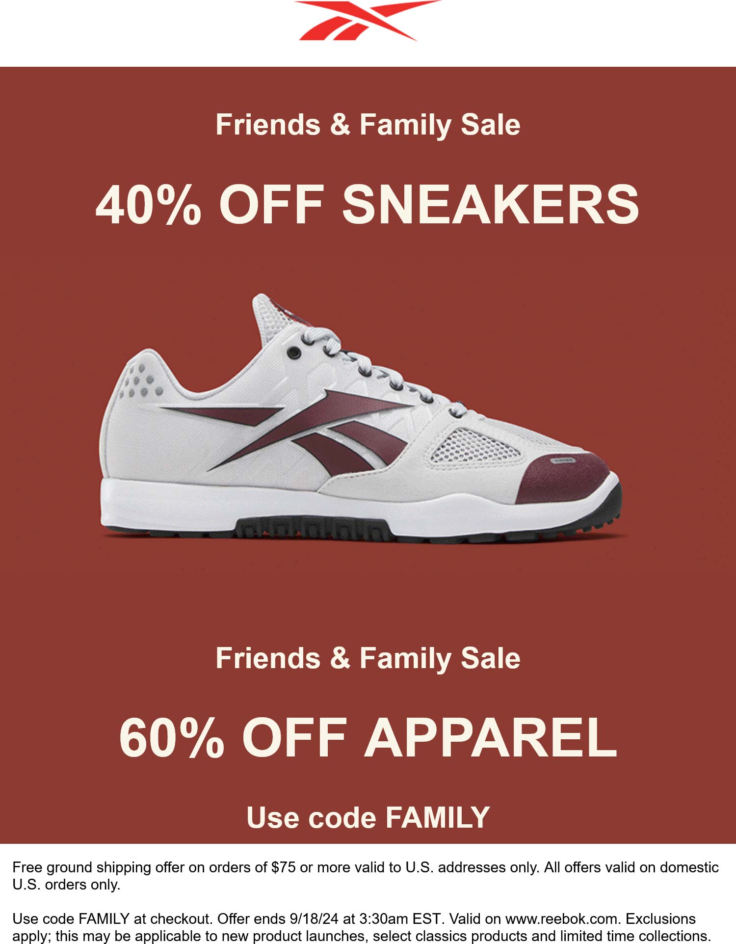 Reebok stores Coupon  40% off sneakers & 60% off apparel at Reebok #reebok 