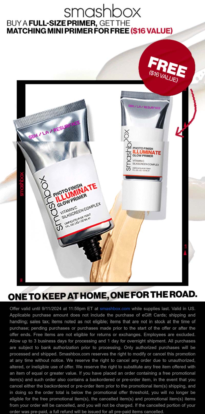 Smashbox stores Coupon  Free mini with your full size today at Smashbox cosmetics #smashbox 