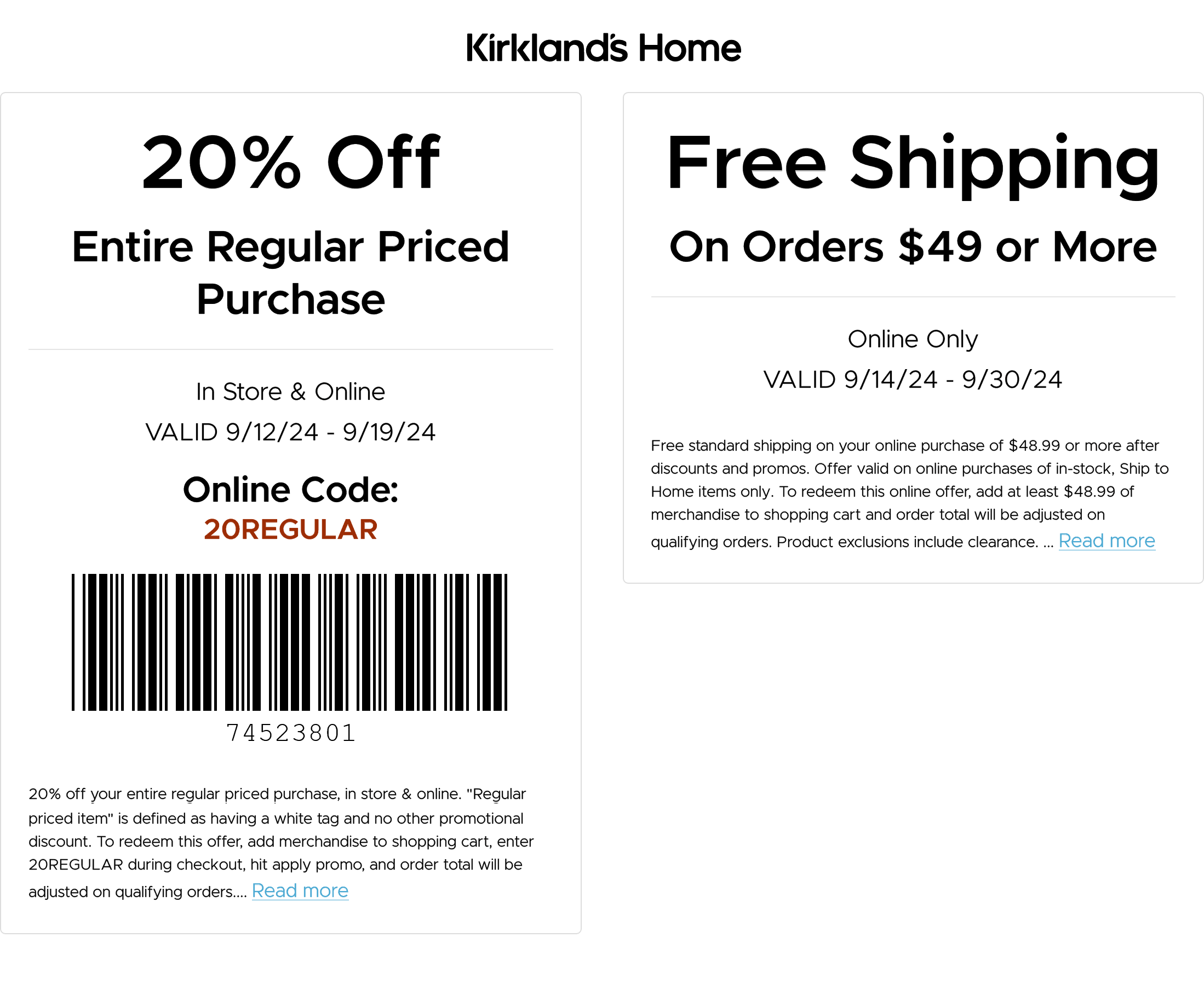 Kirklands stores Coupon  20% off at Kirklands home, or online via promo code 20REGULAR #kirklands 