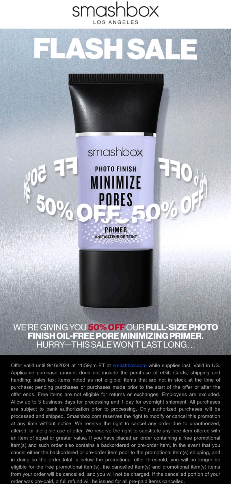 Smashbox Cosmetics stores Coupon  50% off finish primer at Smashbox Cosmetics #smashboxcosmetics 