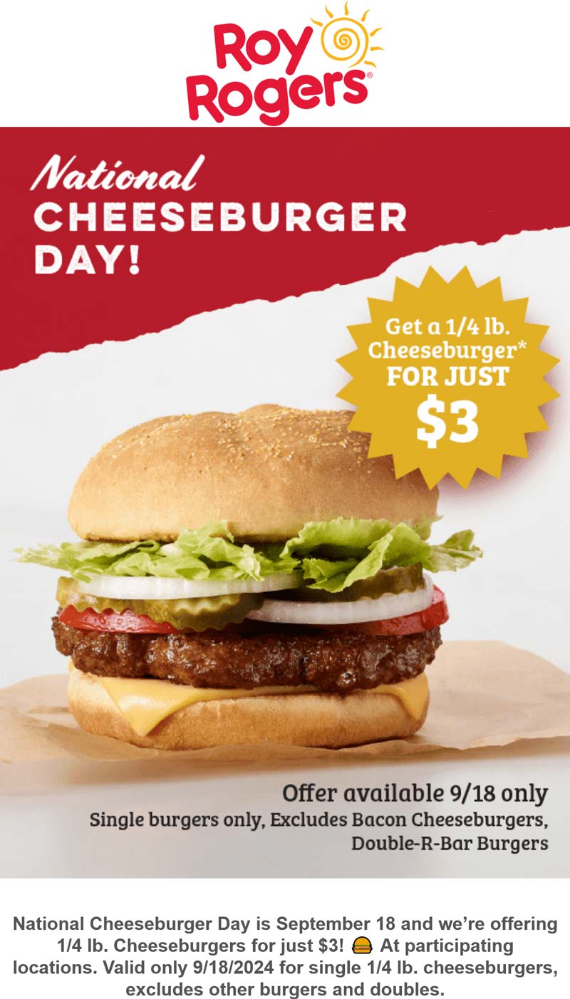 Roy Rogers restaurants Coupon  $3 cheeseburger Wednesday at Roy Rogers #royrogers 