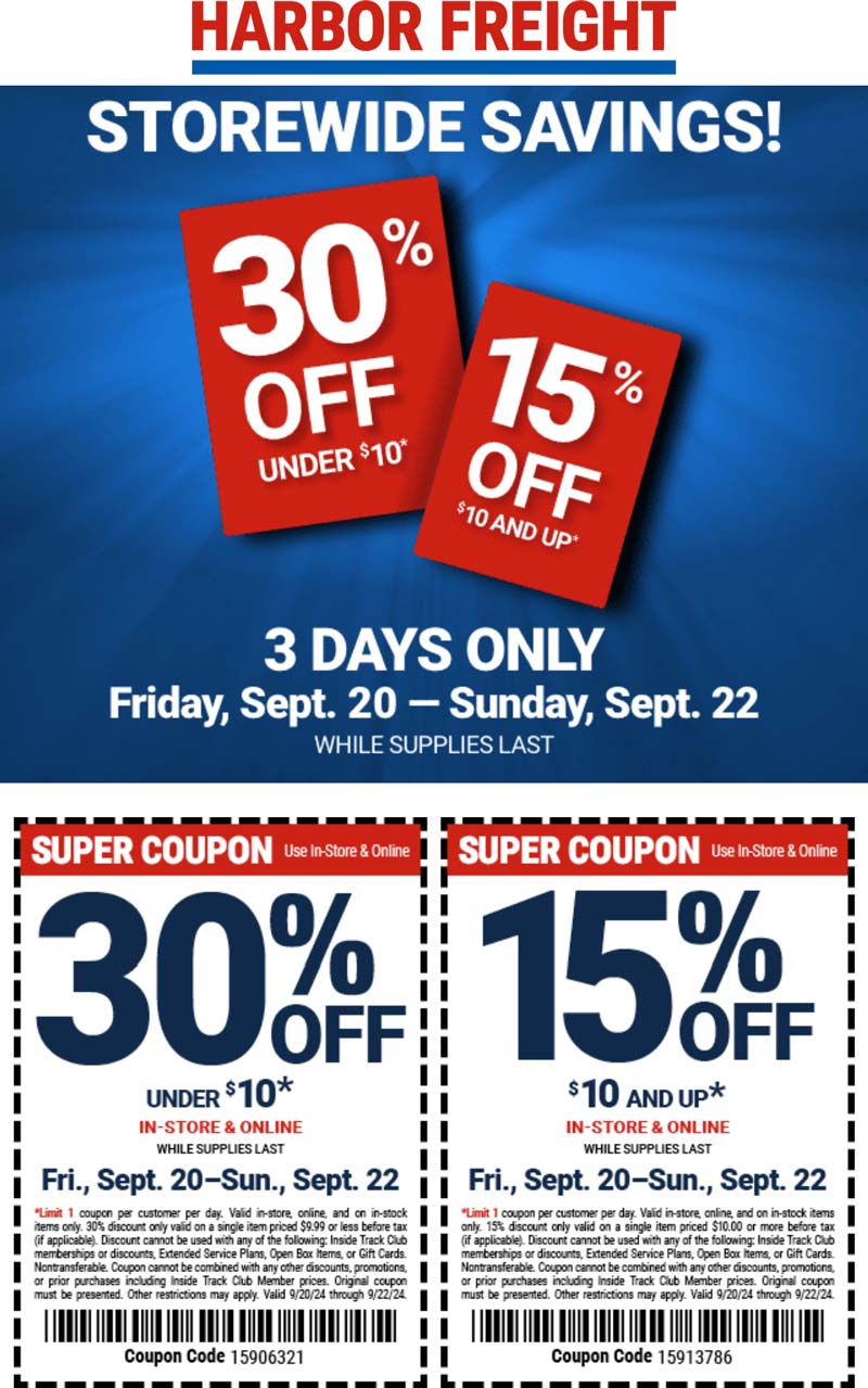 Harbor Freight stores Coupon  15-30% off at Harbor Freight tools #harborfreight 