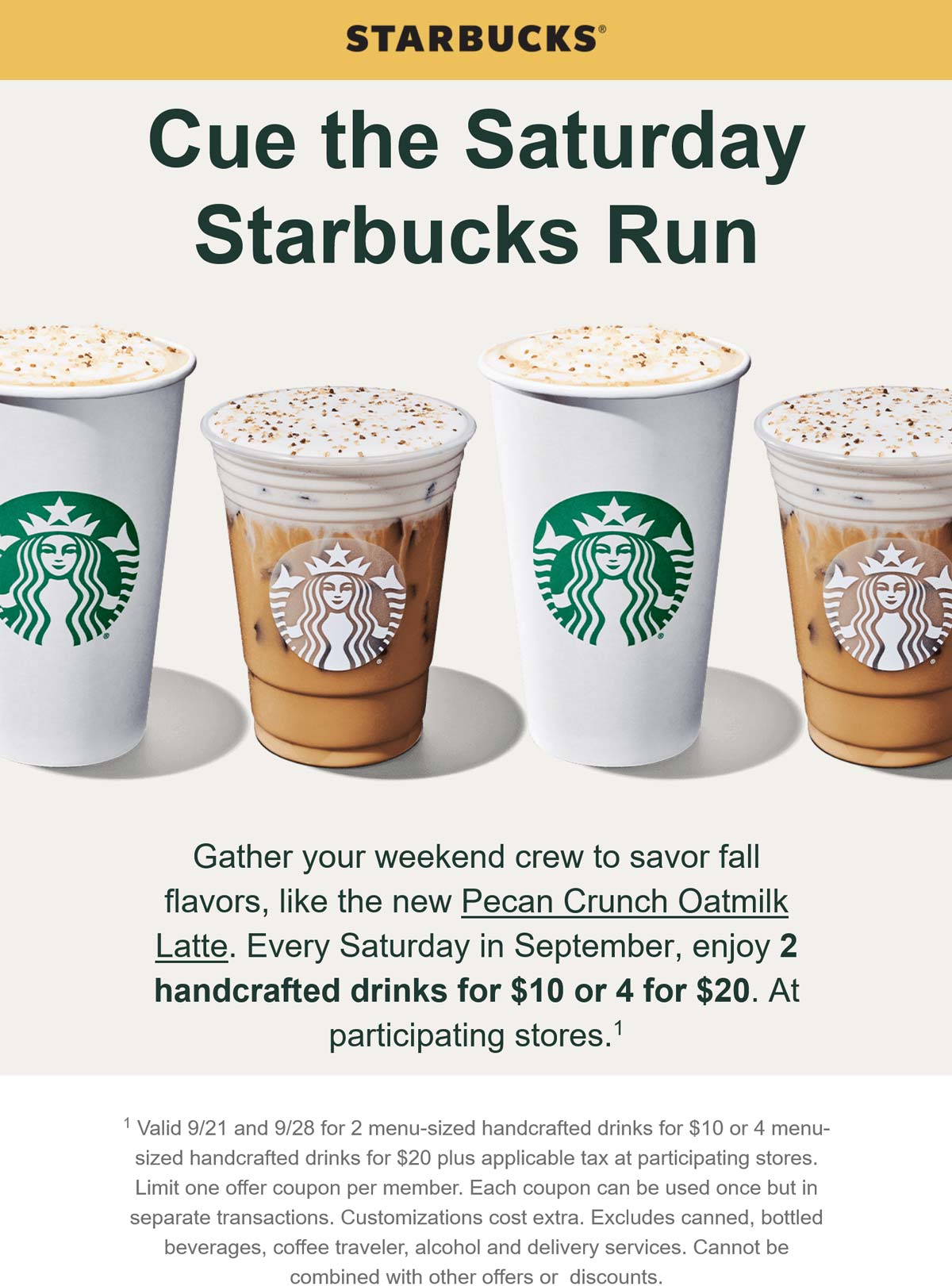 Starbucks restaurants Coupon  4 drinks = $20 Saturday at Starbucks coffee #starbucks 