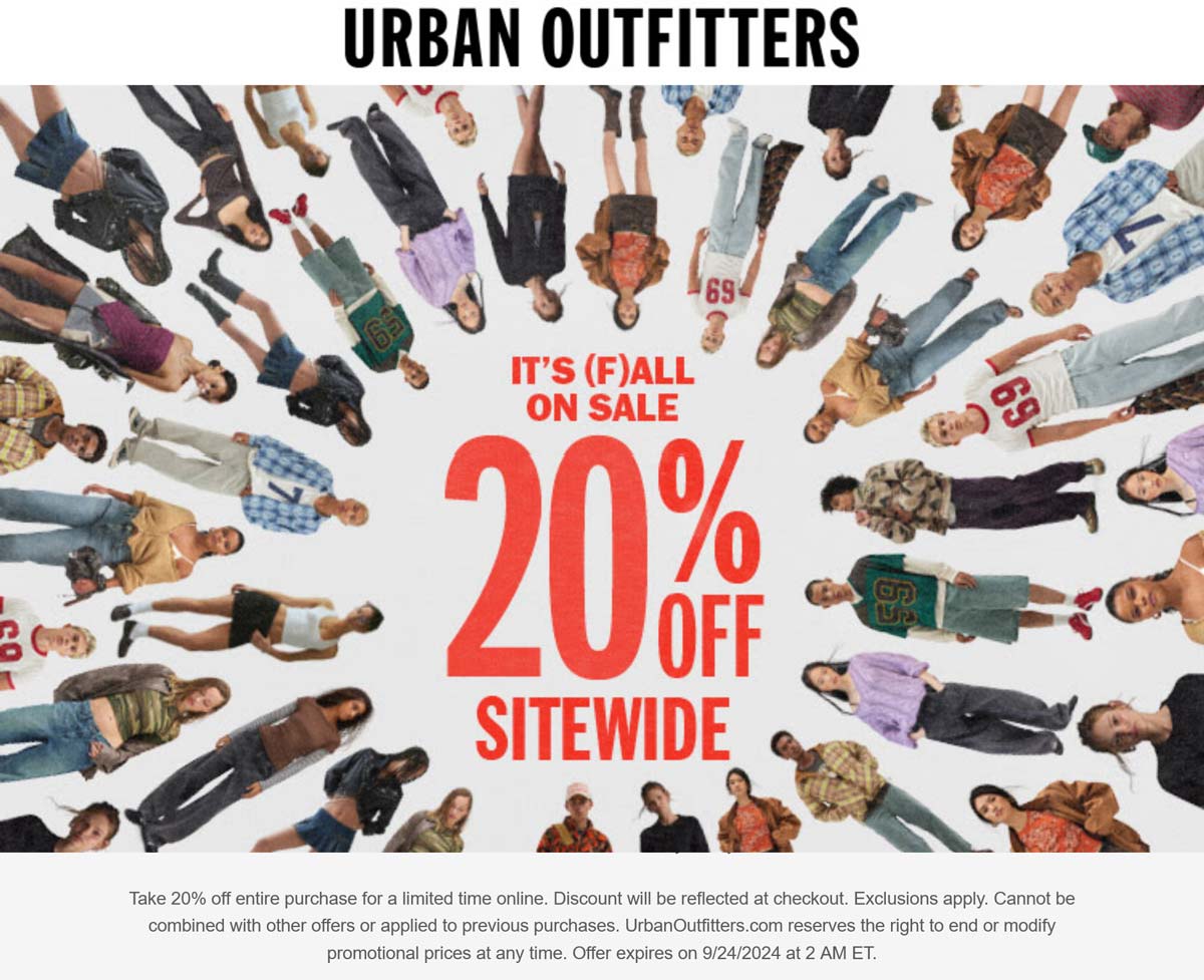 Urban Outfitters stores Coupon  20% off everything online at Urban Outfitters #urbanoutfitters 