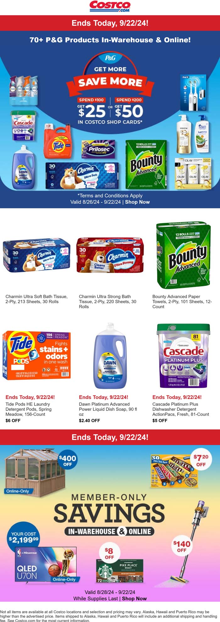 Costco stores Coupon  $50 off $200 P&G household today at Costco, ditto online #costco 