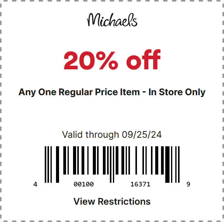 Michaels stores Coupon  20% off a single item at Michaels #michaels 