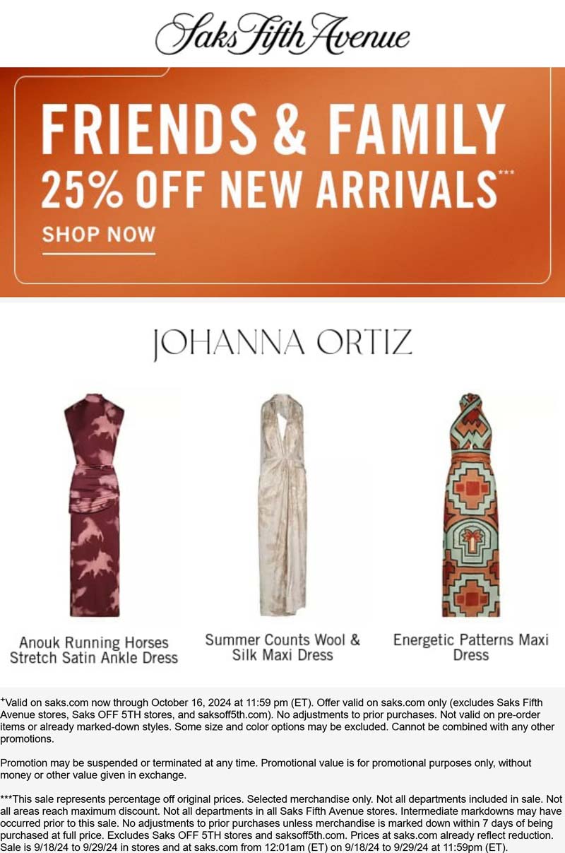 Saks Fifth Avenue stores Coupon  25% off new arrivals at Saks Fifth Avenue #saksfifthavenue 