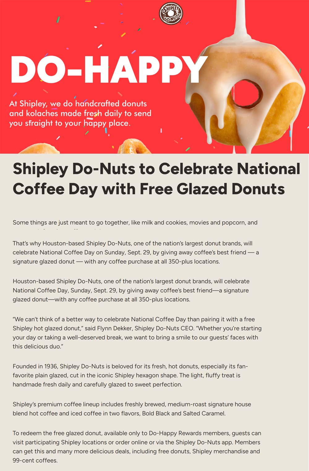 Shipley Donuts restaurants Coupon  Free doughnut with your coffee Sunday at Shipley Donuts #shipleydonuts 