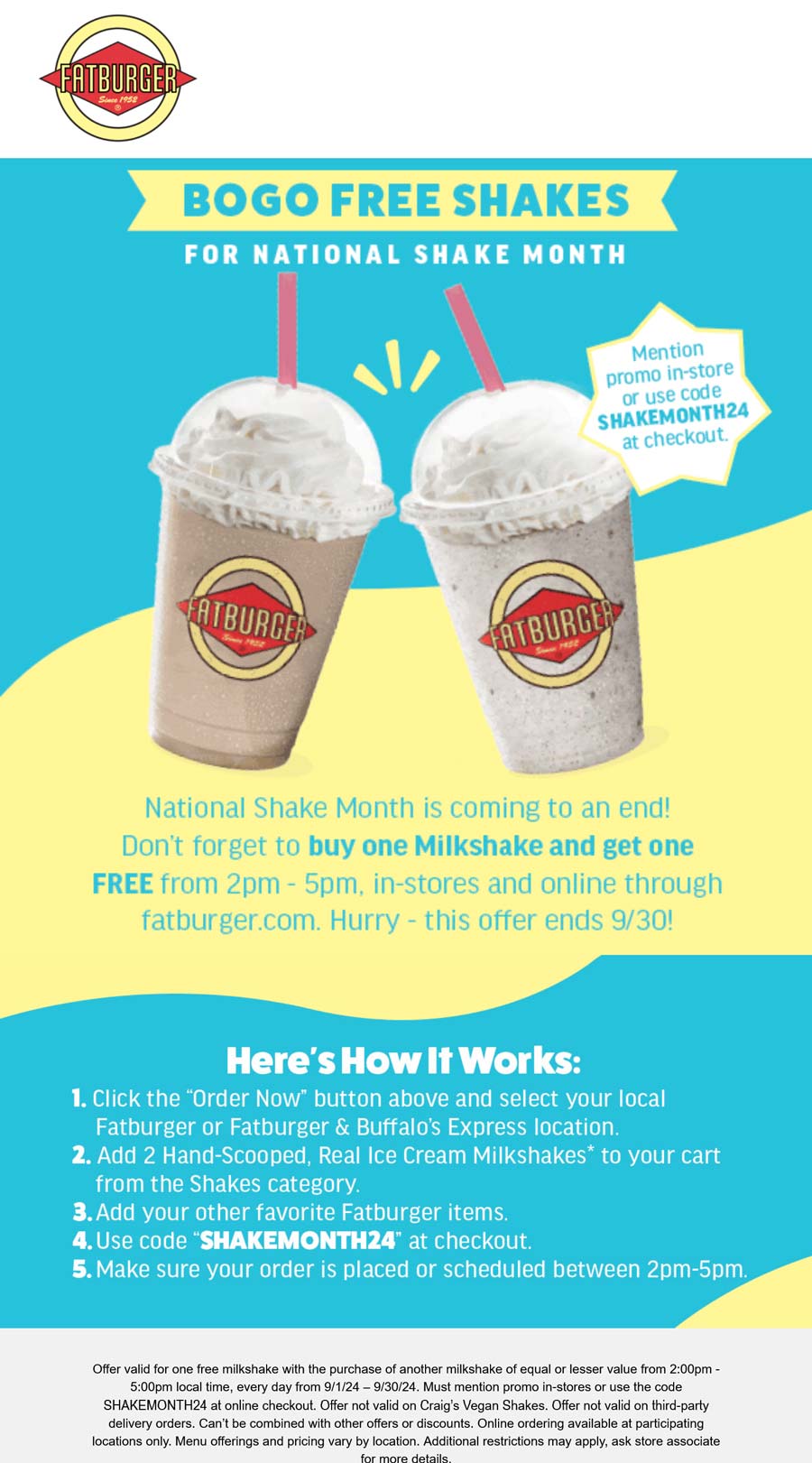 Fatburger restaurants Coupon  Second milkshake free 2-5p at Fatburger restaurants #fatburger 