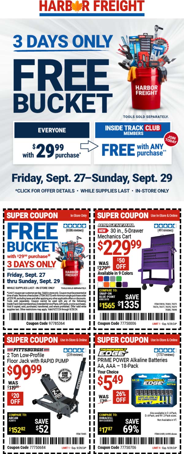 Harbor Freight stores Coupon  Free bucket on $30 at Harbor Freight Tools #harborfreight 