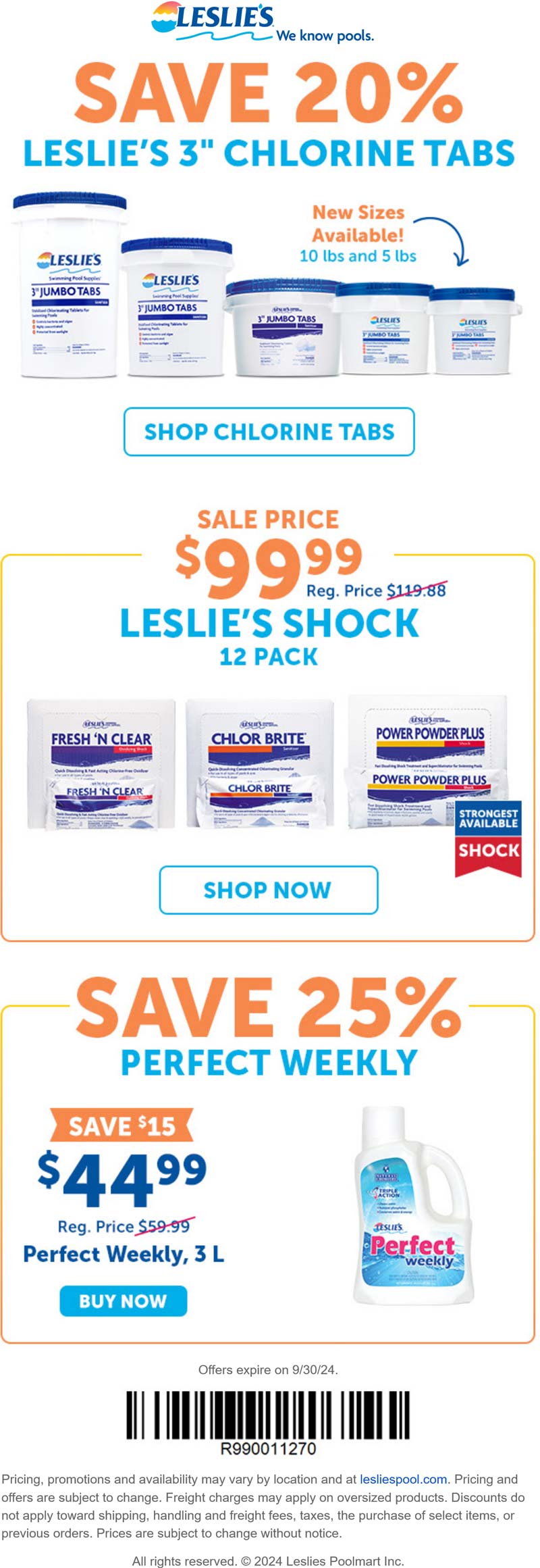 Leslies stores Coupon  20% off all pool chlorine tabs at Leslies #leslies 