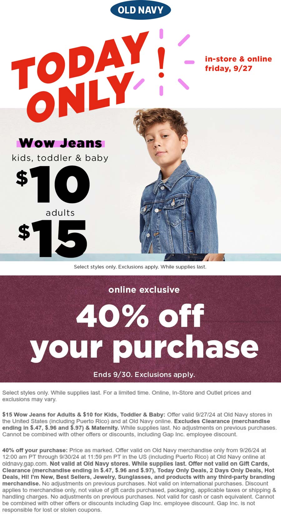 Old Navy stores Coupon  40% off online at Old Navy #oldnavy 