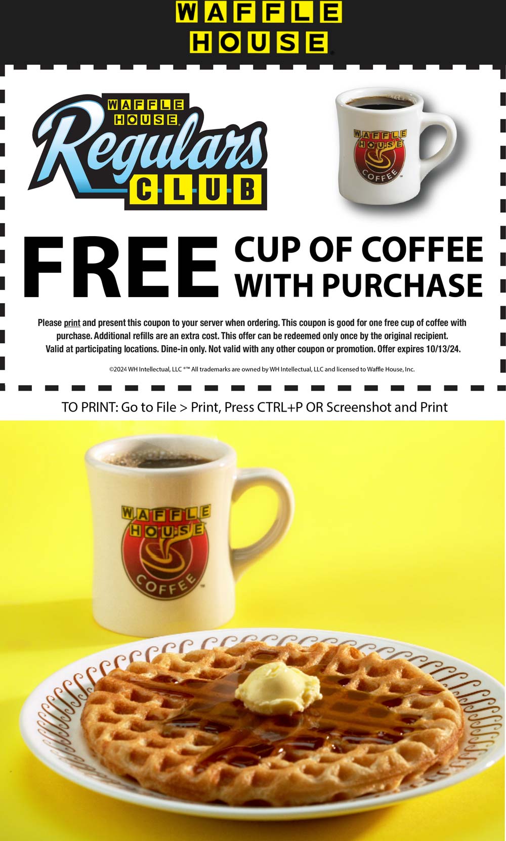 Waffle House restaurants Coupon  Free coffee with your order at Waffle House #wafflehouse 