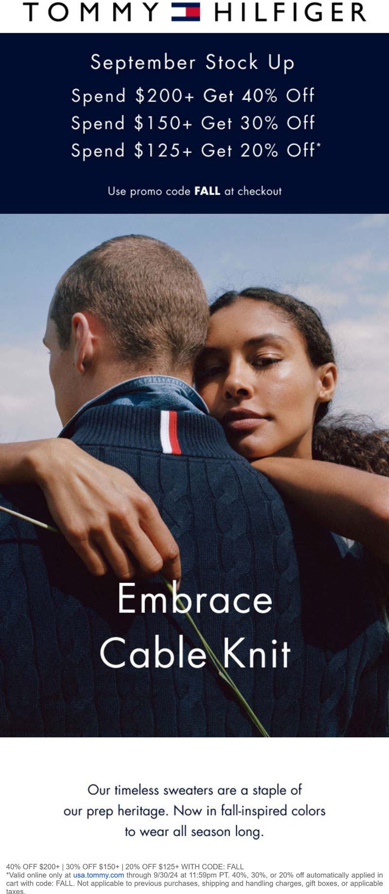 Tommy Hilfiger stores Coupon  20-40% off $125+online today at Tommy Hilfiger via promo code FALL #tommyhilfiger 