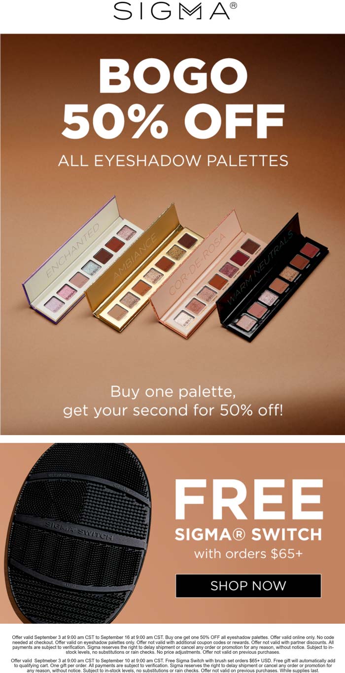 Sigma stores Coupon  Second palette 50% off & more at Sigma beauty #sigma 