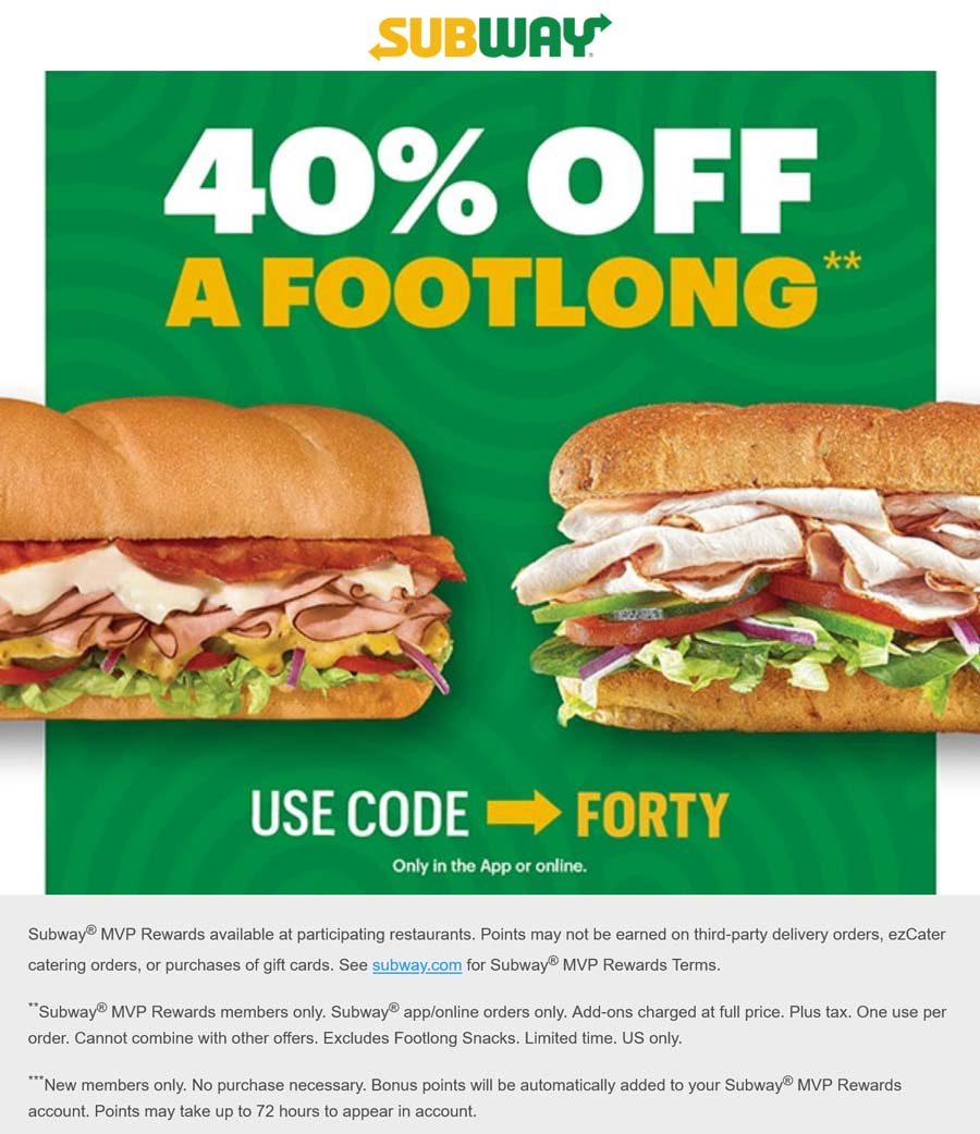 Subway coupons & promo code for September 2025