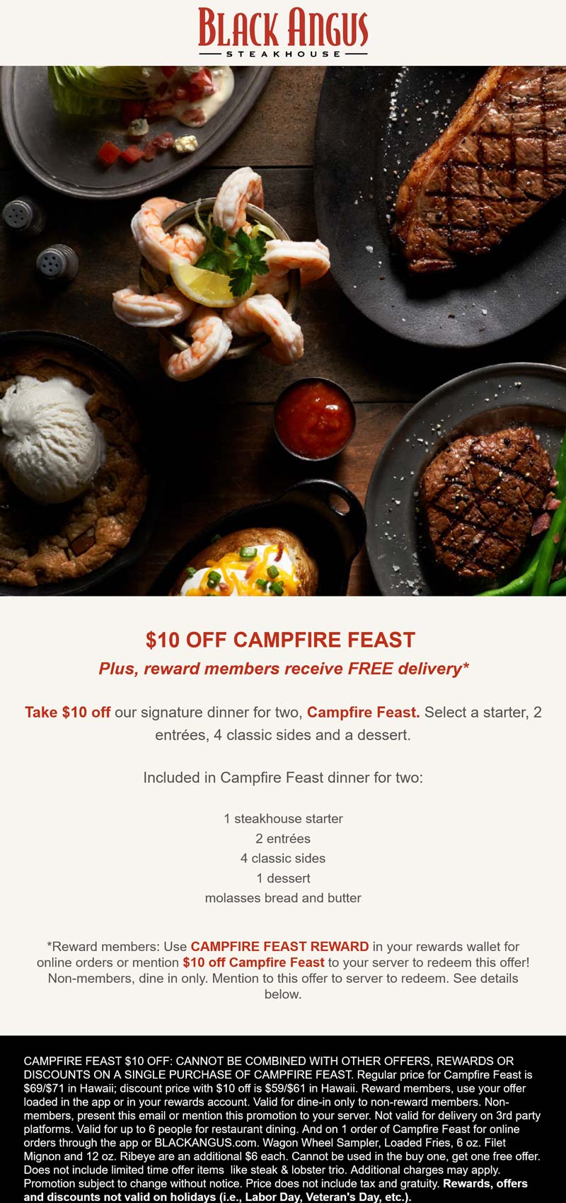 Black Angus restaurants Coupon  $10 off campfire feast meal at Black Angus steakhouse #blackangus 