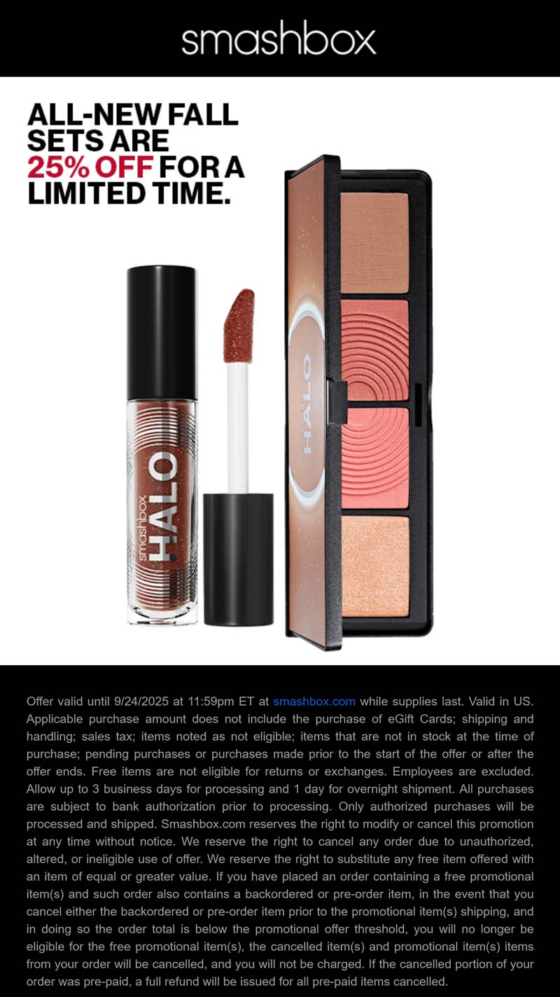 Smashbox stores Coupon  25% off fall sets at Smashbox cosmetics #smashbox 