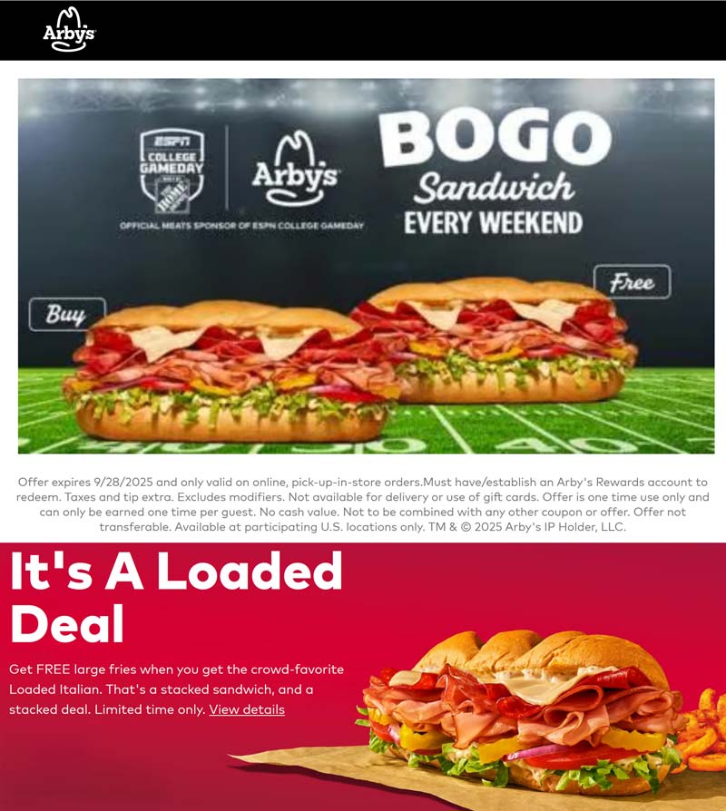 Arbys coupons & promo code for September 2025