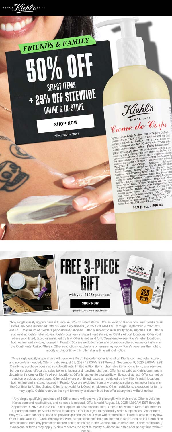 Kiehls coupons & promo code for September 2025