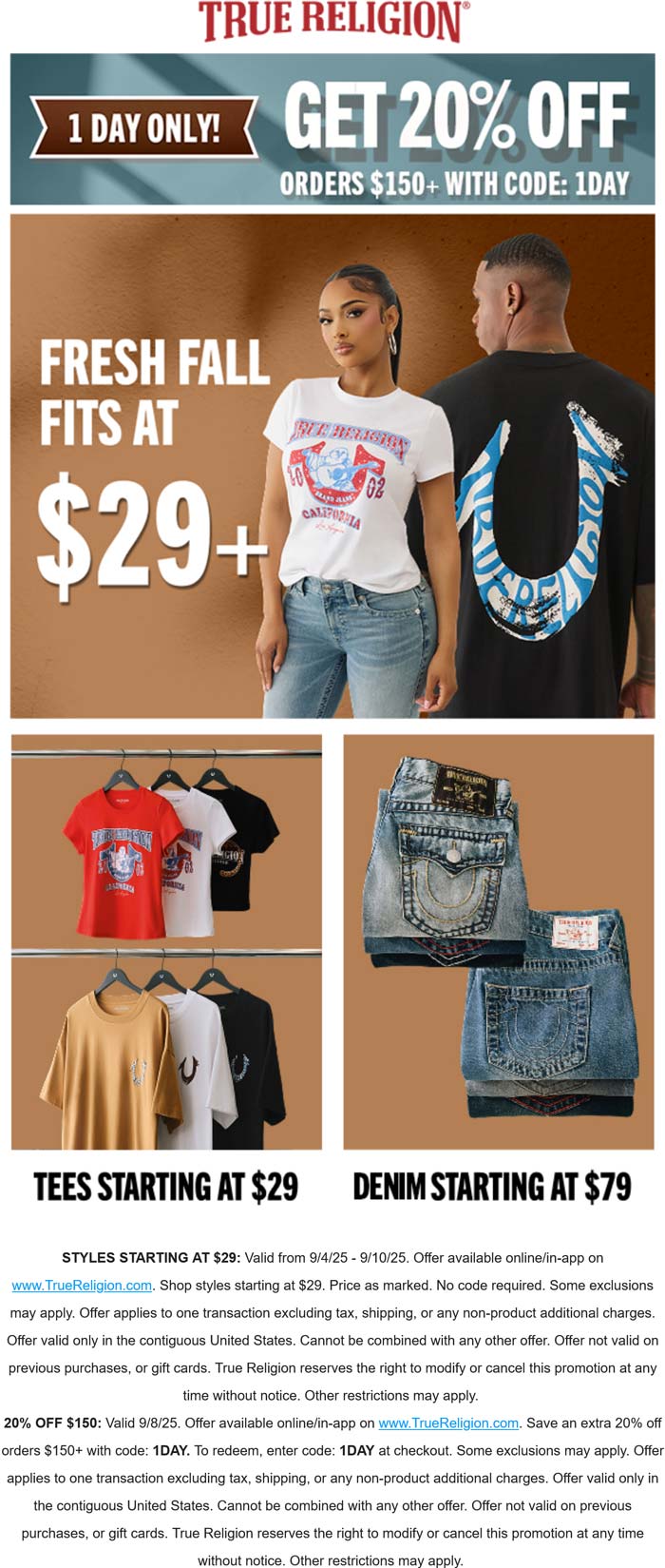 True Religion coupons & promo code for September 2025