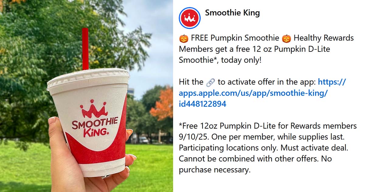 Smoothie King coupons & promo code for September 2025
