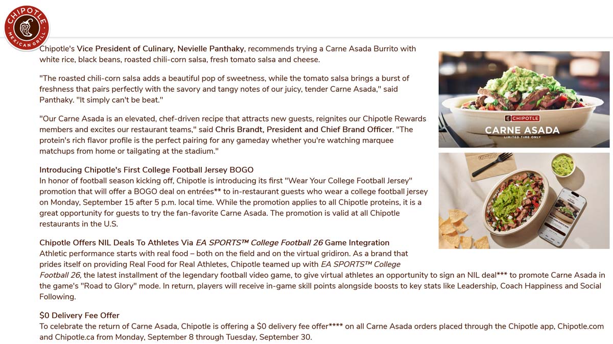 Chipotle coupons & promo code for September 2025