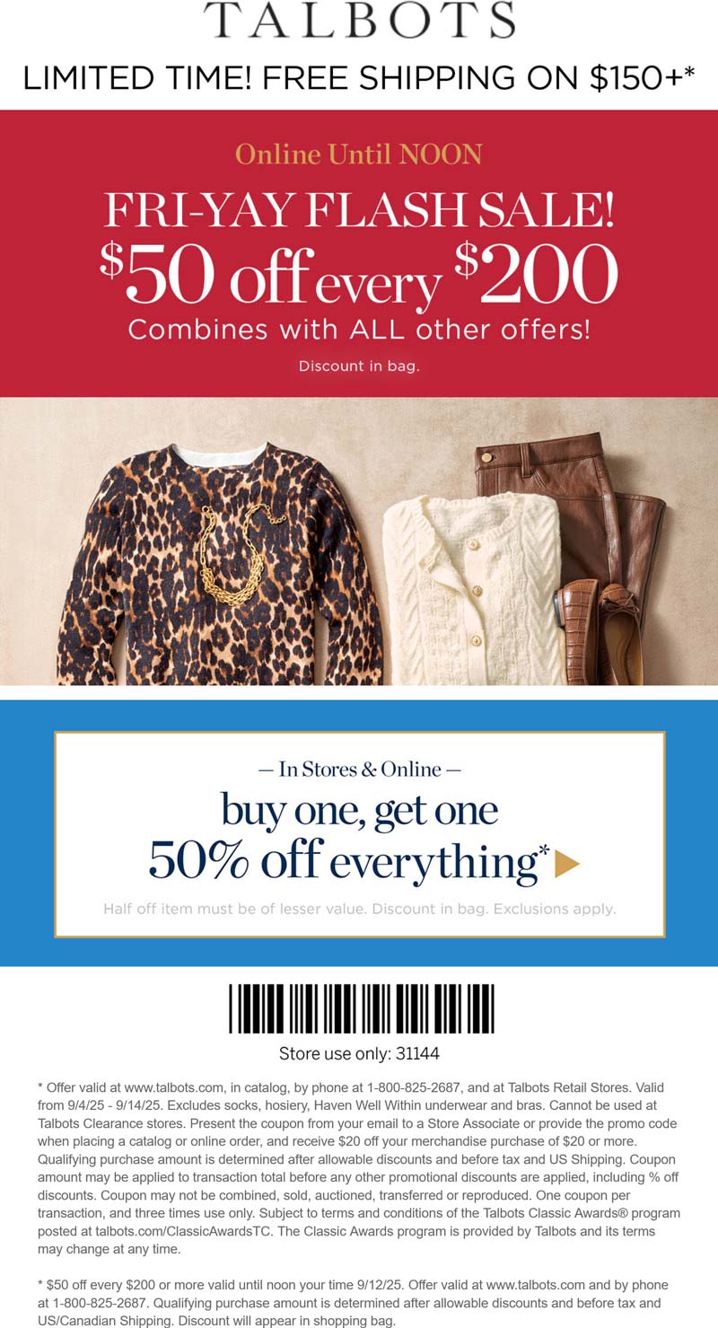 Talbots coupons & promo code for September 2025