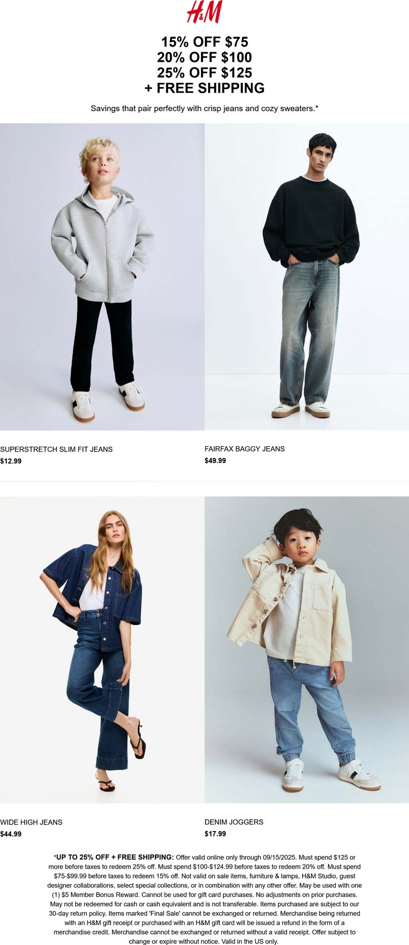 H&M stores Coupon  15-25% off $75+ at H&M #hm 