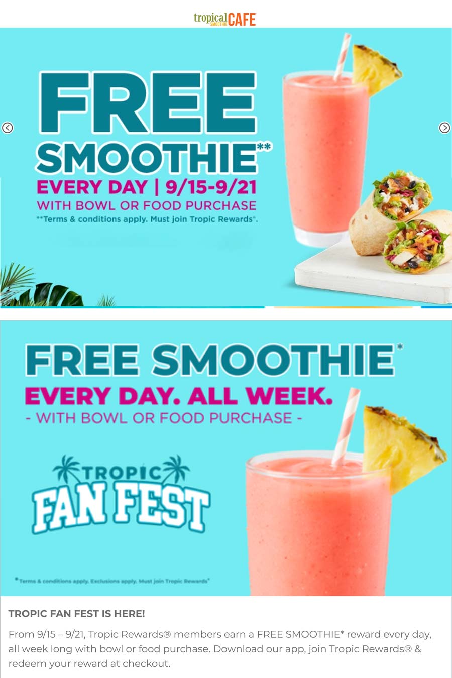 Tropical Smoothie Cafe coupons & promo code for September 2025