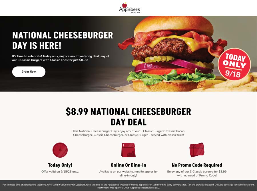 Applebees coupons & promo code for September 2025