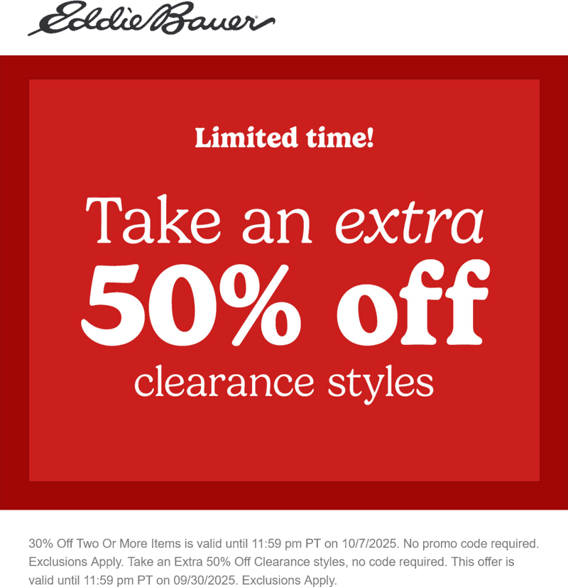 Eddie Bauer coupons & promo code for September 2025