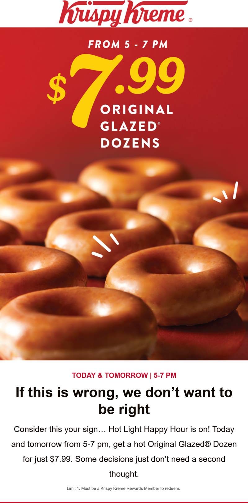 Krispy Kreme restaurants Coupon  $8 glazed dozens 5-7p today at Krispy Kreme doughnuts #krispykreme 