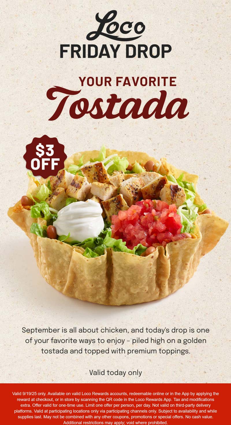 El Pollo Loco restaurants Coupon  $3 off a chicken tostada today at El Pollo Loco restaurants #elpolloloco 