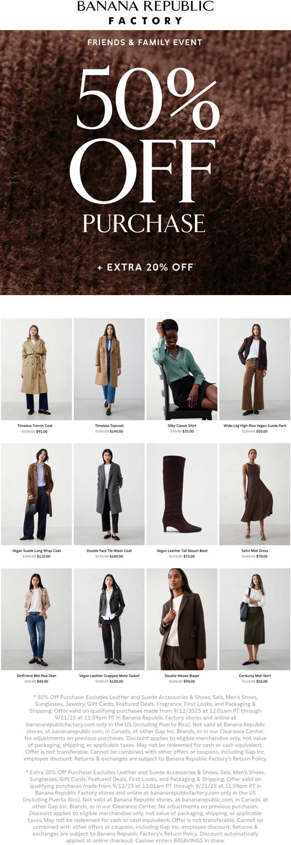 Banana Republic Factory coupons & promo code for October 2025