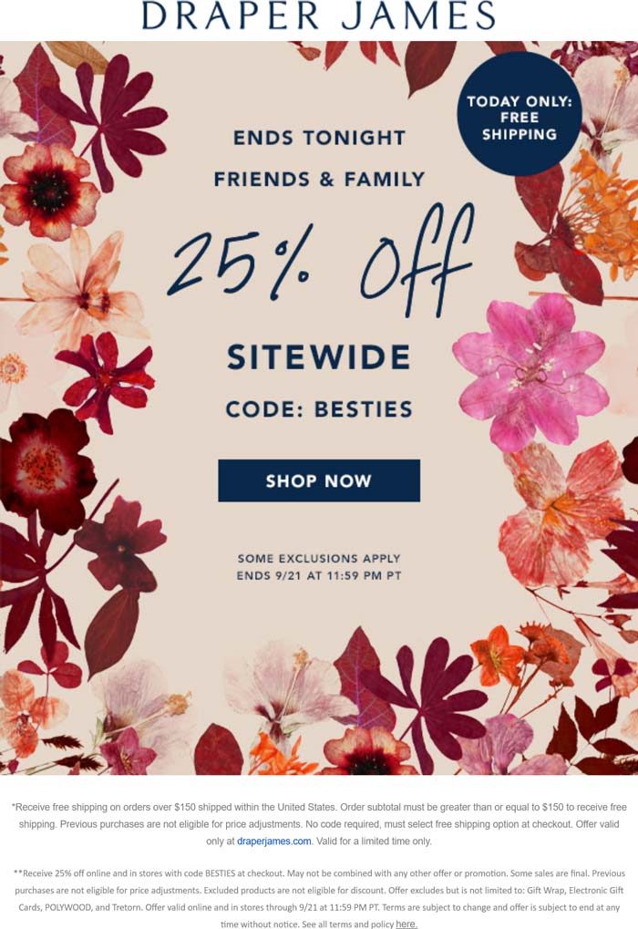 Draper James stores Coupon  25% off everything today at Draper James #draperjames 