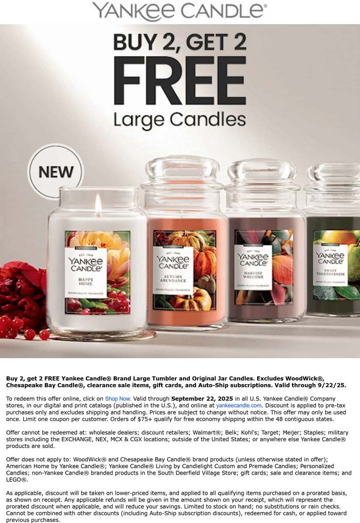 Yankee Candle stores Coupon  4-for-2 on large candles today at Yankee Candle #yankeecandle 