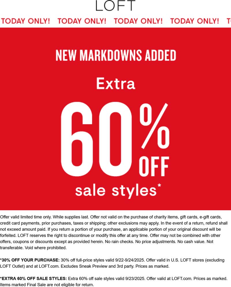 LOFT stores Coupon  Extra 60% off sale items today at LOFT #loft 