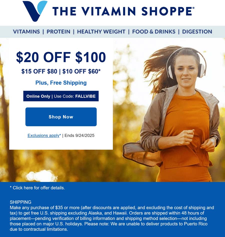 The Vitamin Shoppe coupons & promo code for October 2025