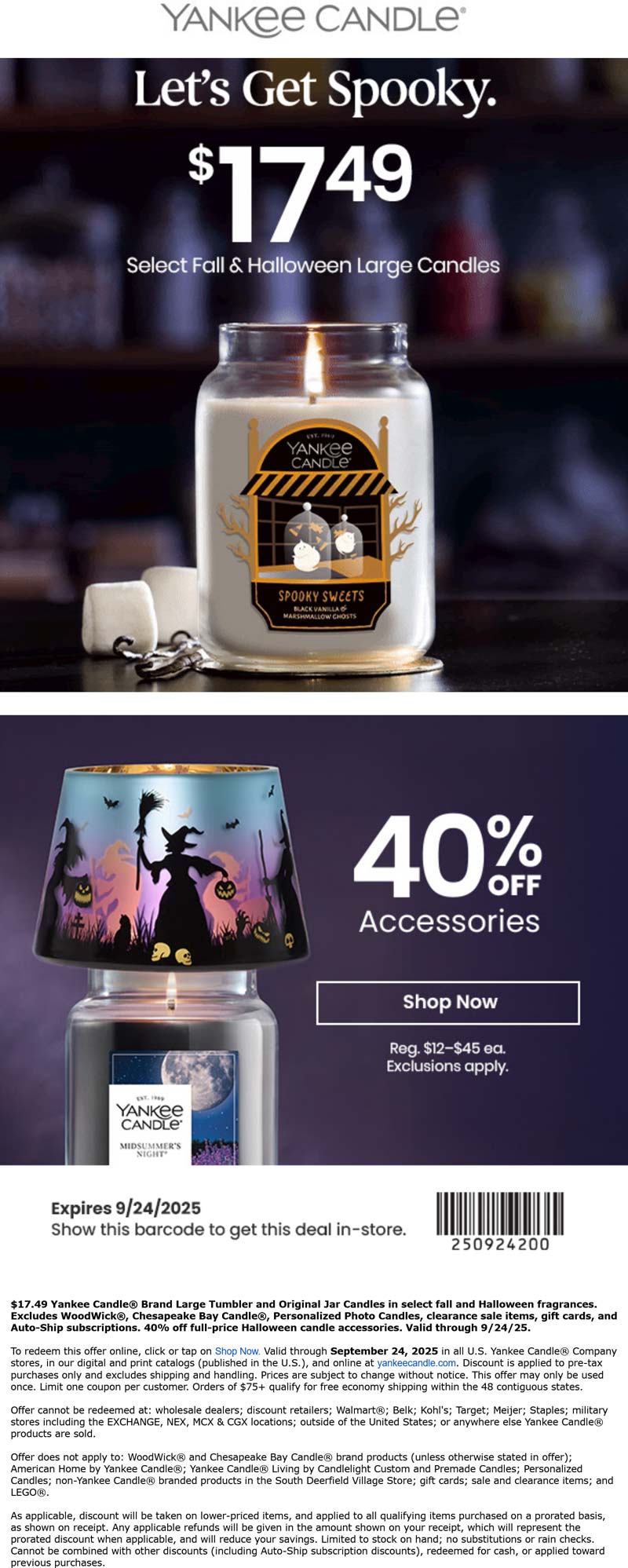 Yankee Candle stores Coupon  $17 large candles today at Yankee Candle, ditto online #yankeecandle 