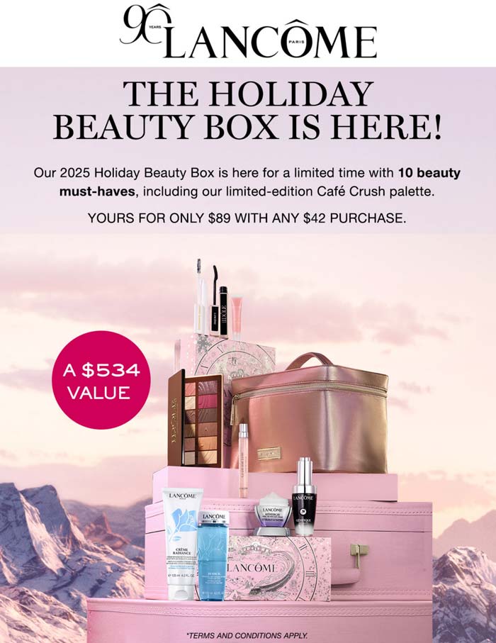 Lancome stores Coupon  $534 beauty box for $89 on $42+ spent at Lancome #lancome 