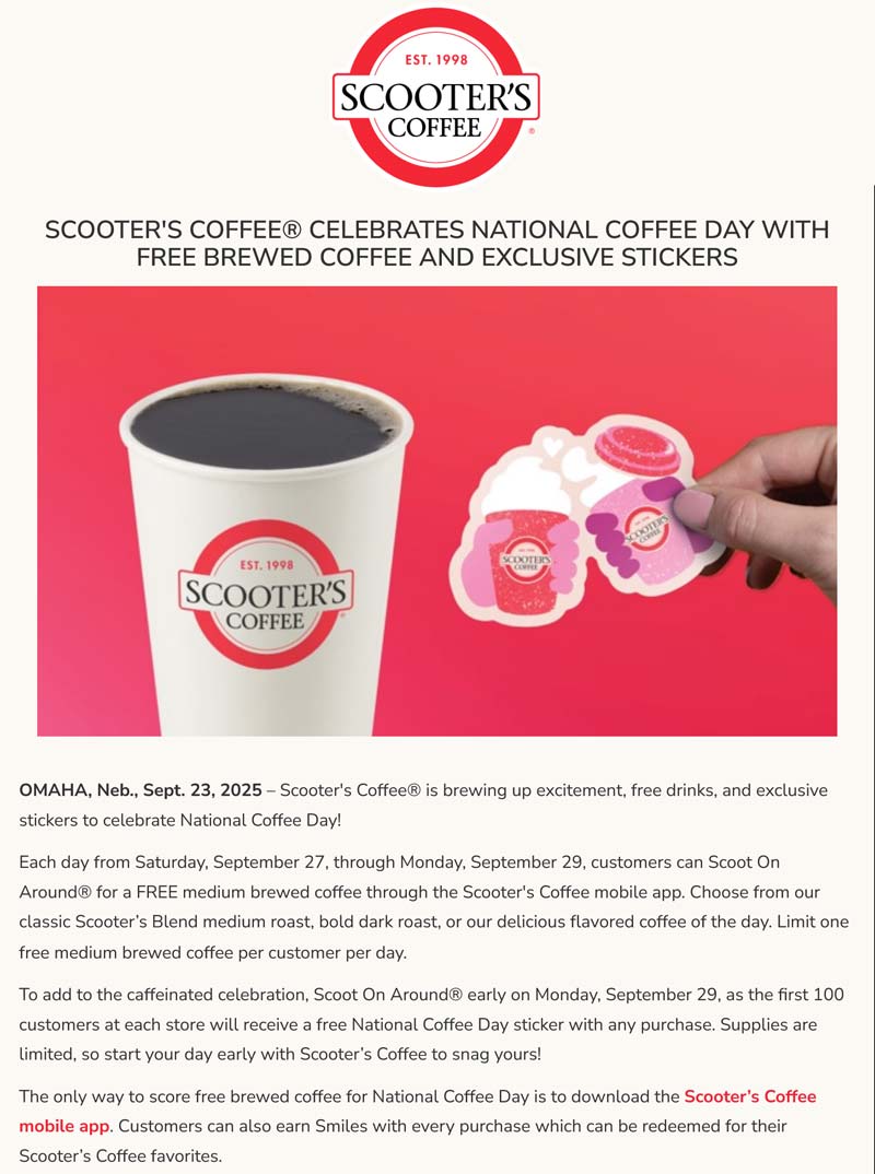 Scooters Coffee restaurants Coupon  Free coffee via mobile at Scooters Coffee #scooterscoffee 
