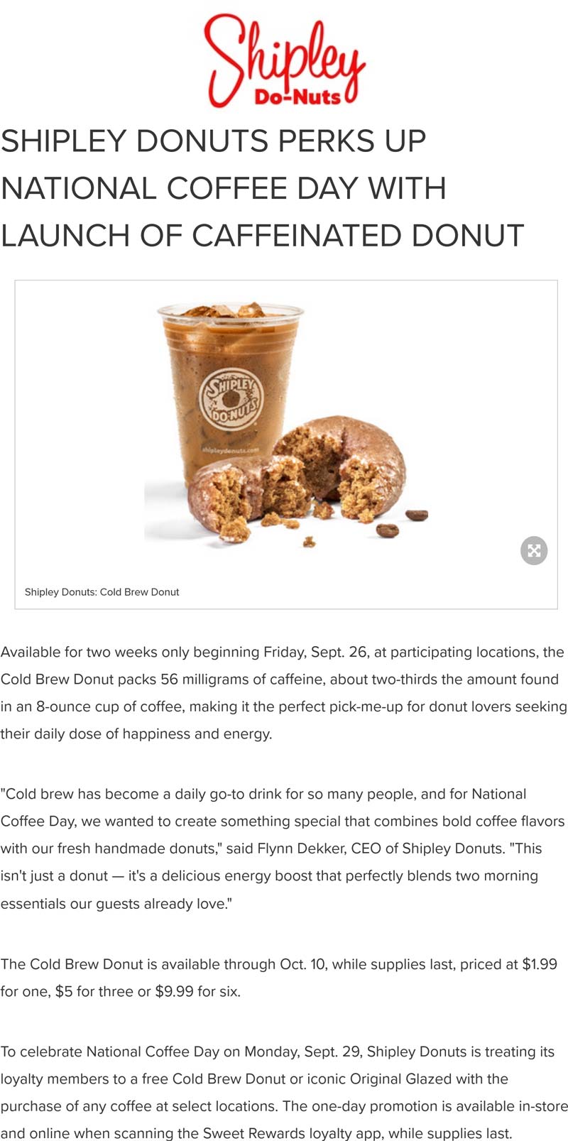 Shipley Donuts restaurants Coupon  Free caffeinated doughnut with your coffee today at Shipley Donuts #shipleydonuts 