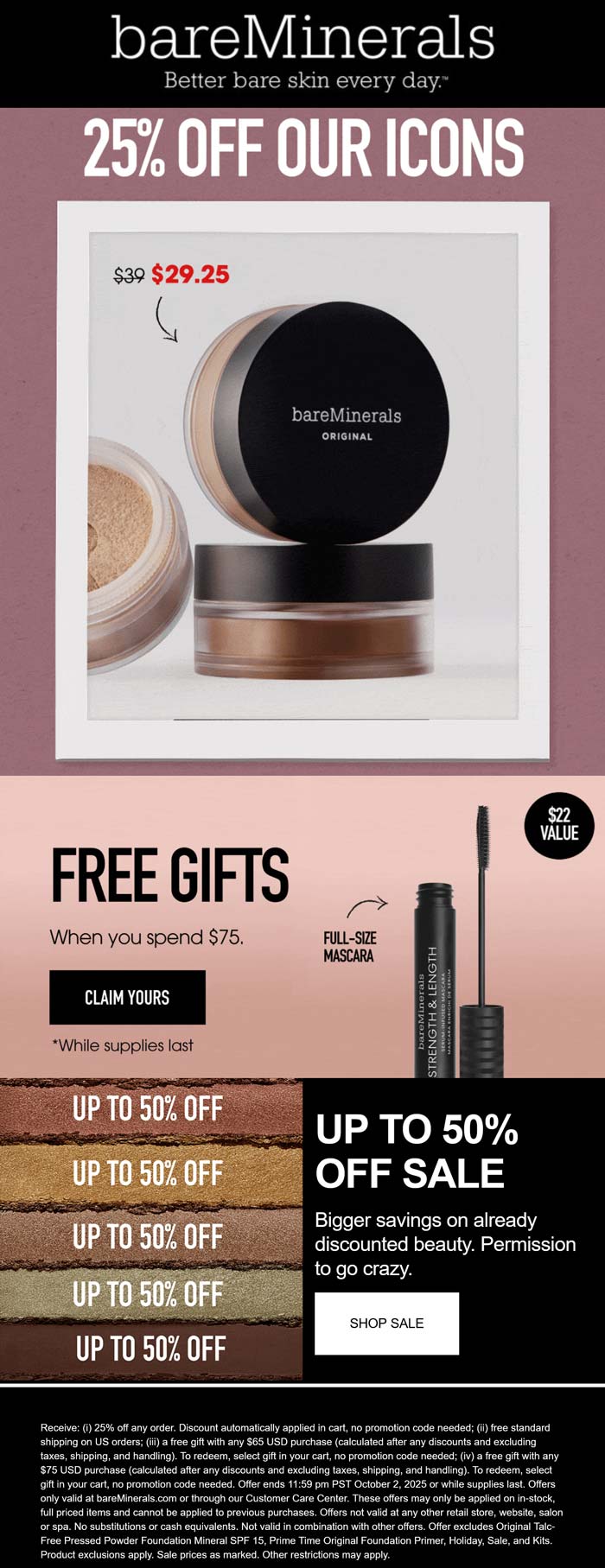 bareMinerals stores Coupon  25% off at bareMinerals, ditto online #bareminerals 