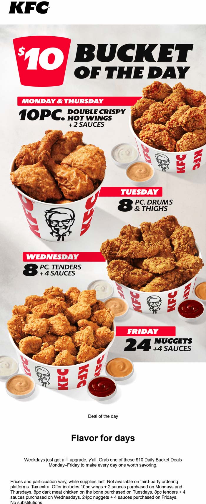KFC $10 chicken buckets weekdays at KFC #kfc KFC restaurants Coupon $10 chicken buckets weekdays at KFC #kfc