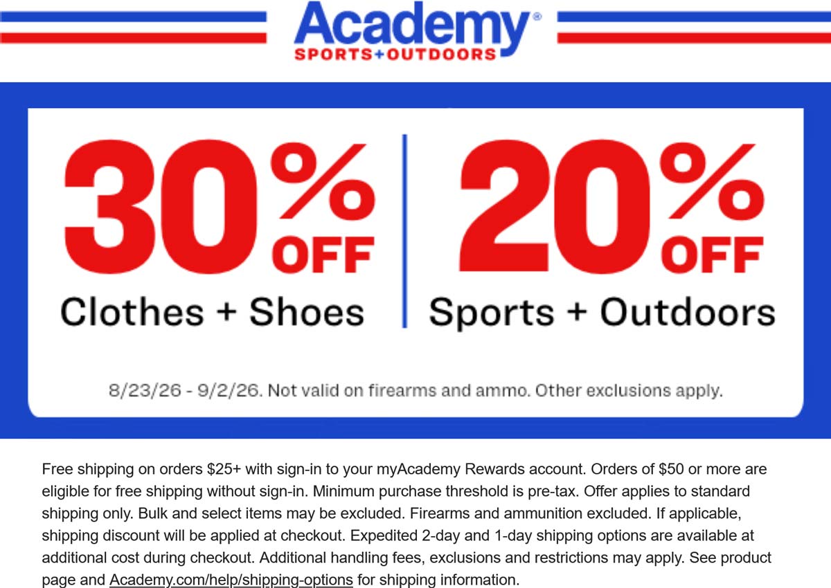 Academy stores Coupon  20-30% off online today at Academy Sports + Outdoors #academy 
