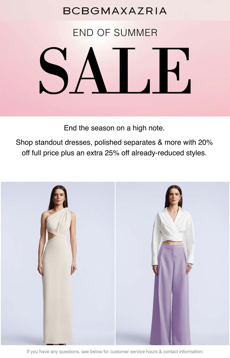 BCBGMAXAZRIA stores Coupon  Extra 20-25% off summer items at BCBGMAXAZRIA #bcbgmaxazria 