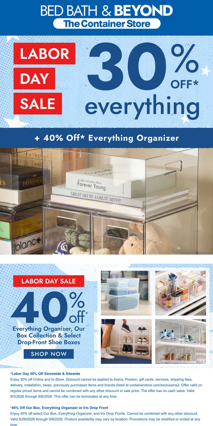 The Container Store stores Coupon  30% off everything at The Container Store, ditto online #thecontainerstore 